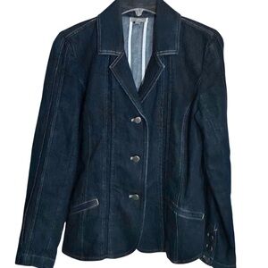 J. Jill Denim Shaped Jean Jacket Blazer Cotton/Linen Blend Dark Wash Size 8